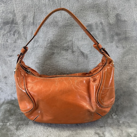VTG Franco Sarto Hobo Shoulder Bag Purse Orange Leather Distressed - Picture 1 of 16